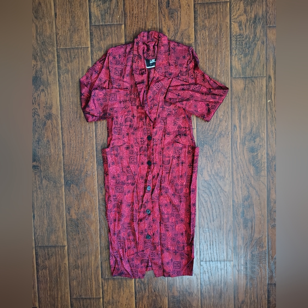 Vintage 80s Elizabeth Paris New York geometric red dress size M